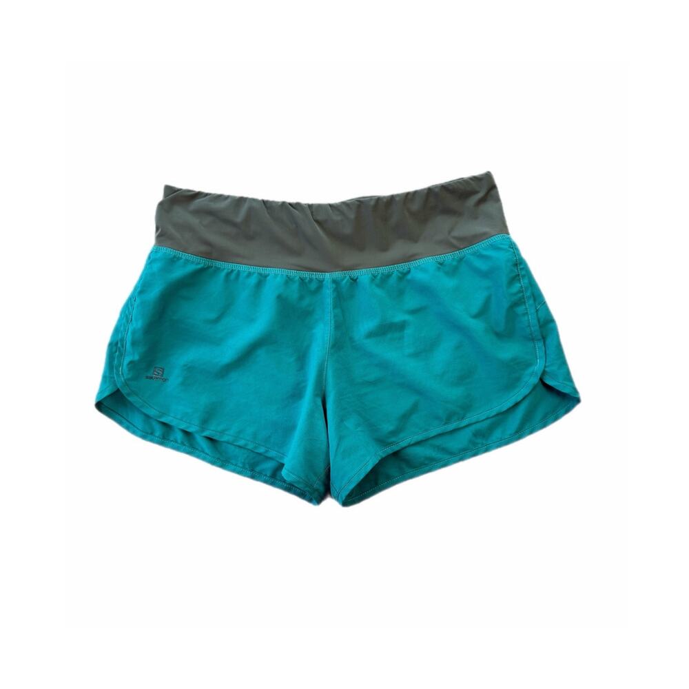 Salomon Gray Teal Advanced Skin Active Dry Athletic Running Lined Workout Shorts